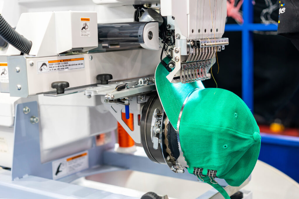 Hat sewing at modern and automatic high technology embroidery m